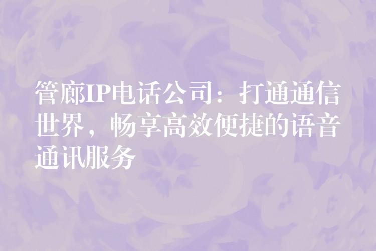  管廊IP電話公司：打通通信世界，暢享高效便捷的語(yǔ)音通訊服務(wù)