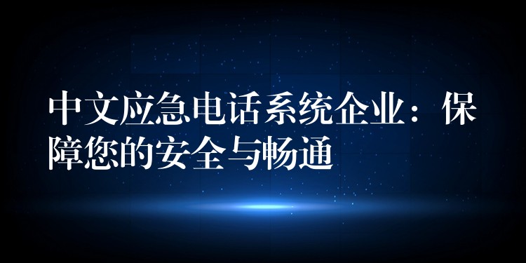 中文應急電話系統(tǒng)企業(yè):保障您的安全與暢通 中文應急電話系統(tǒng)企業(yè):保障您的安全與暢通